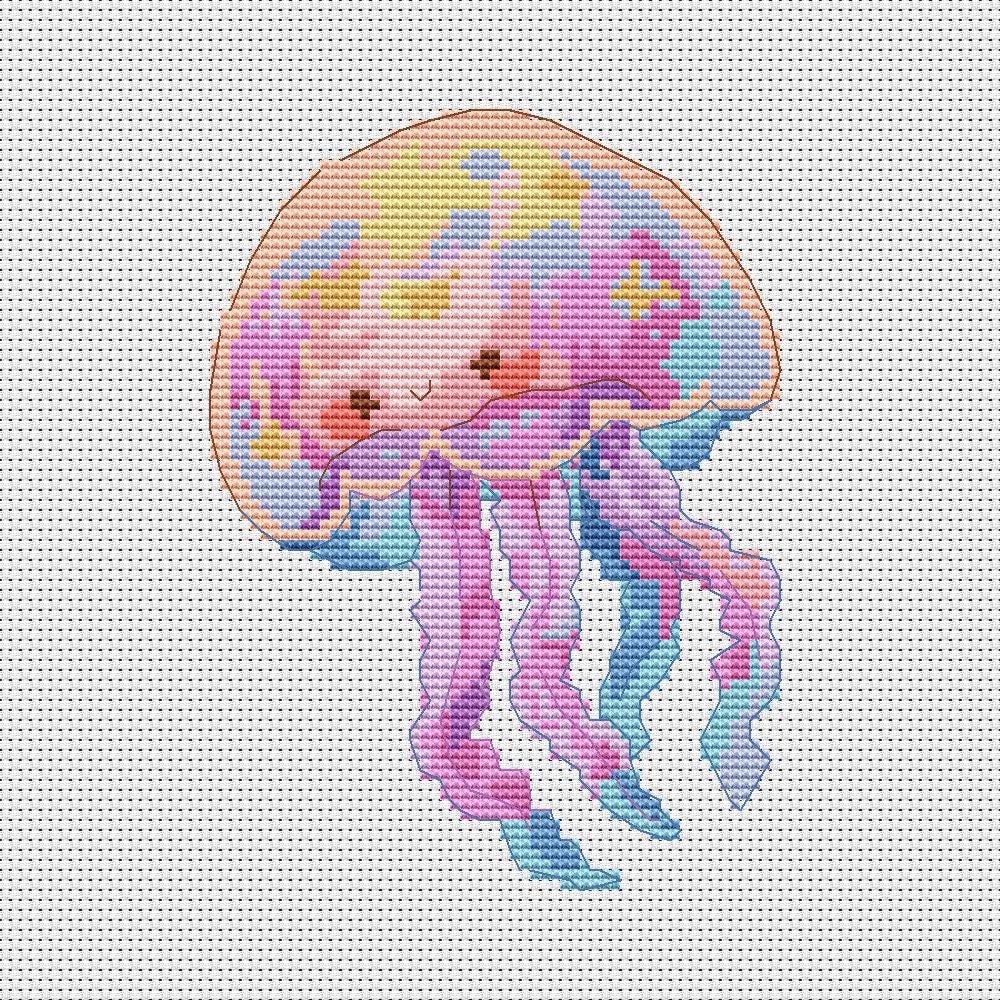 Cross Stitch Pattern Jellyfish Digital PDF, XSD Chart Art Design