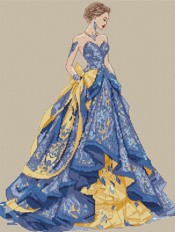 Ballroom Dress Cross Stitch Pattern Digital PDF Chart Art Design
