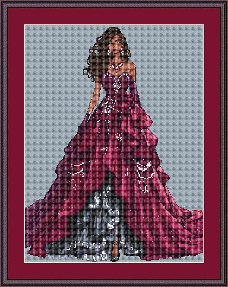 Ballroom Dress Cross Stitch Pattern Digital PDF, XSD Chart Art Design