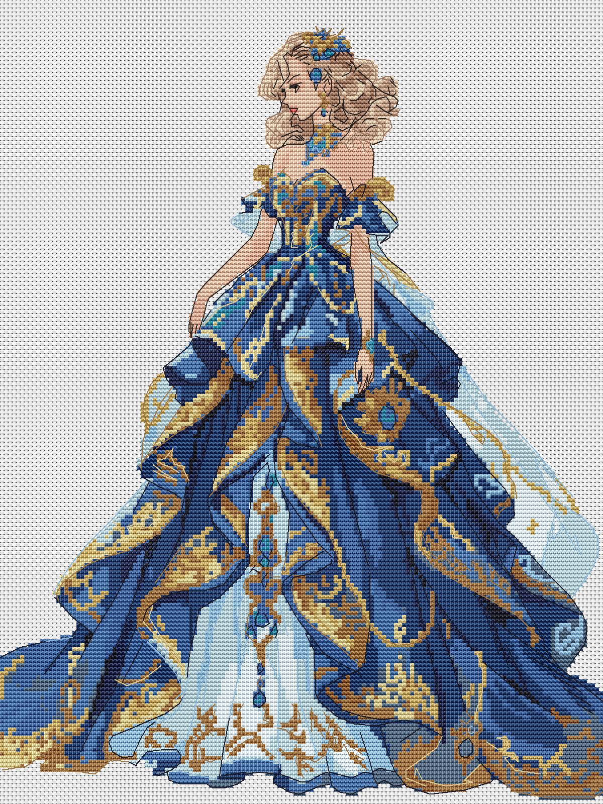 Ballroom Dress Cross Stitch Pattern Digital PDF Chart Art Design