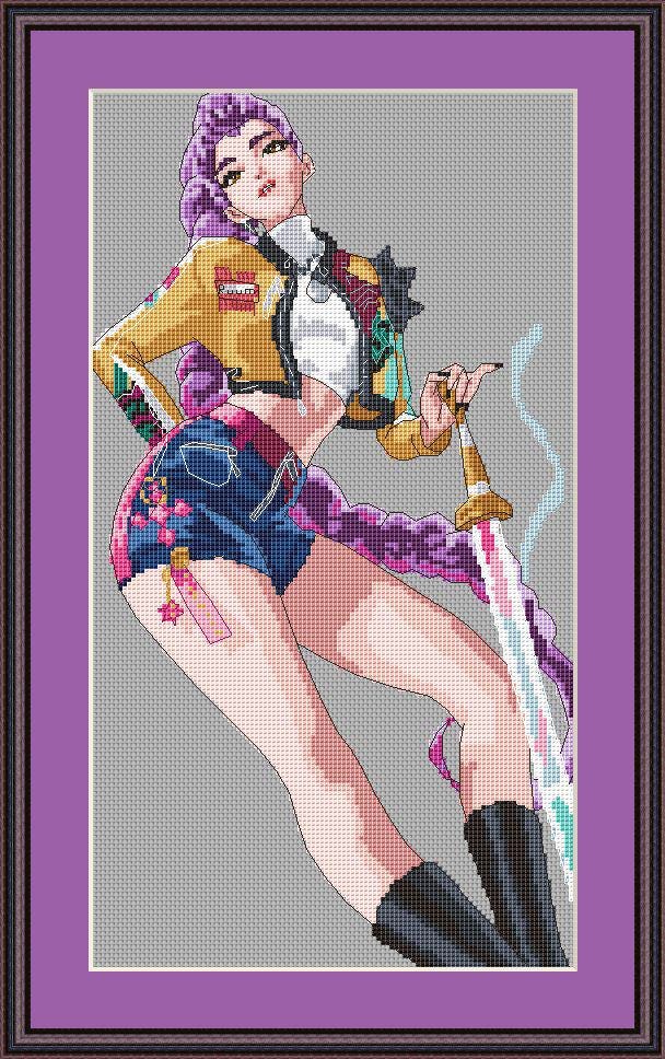 Anime Cross Stitch Pattern Digital PDF, XSD Chart Rumi Fan Art Design