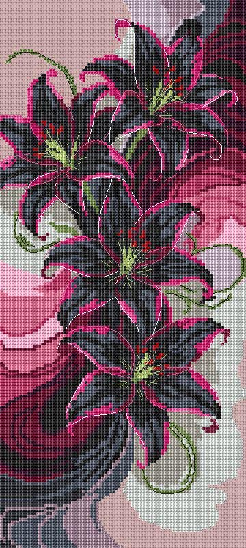 Cross Stitch Pattern Fantasy Flowers Lily Digital PDF, XSD Chart Art Design