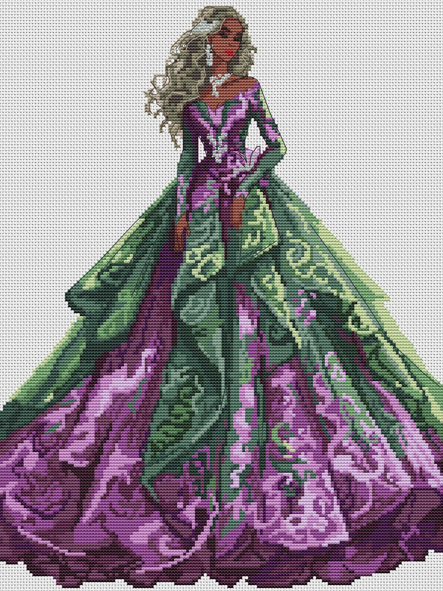 Ballroom Dress Cross Stitch Pattern Digital PDF Chart Art Design