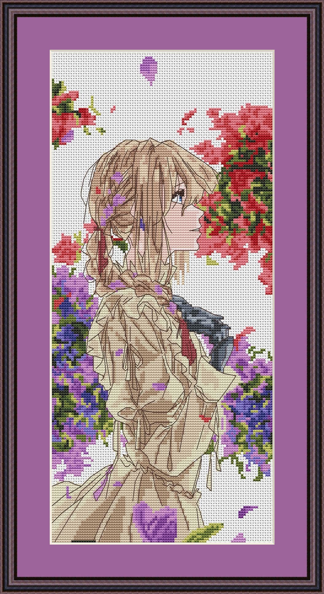 Anime Cross Stitch Pattern Vayolet E Digital PDF,XSD Chart Fan Art Design
