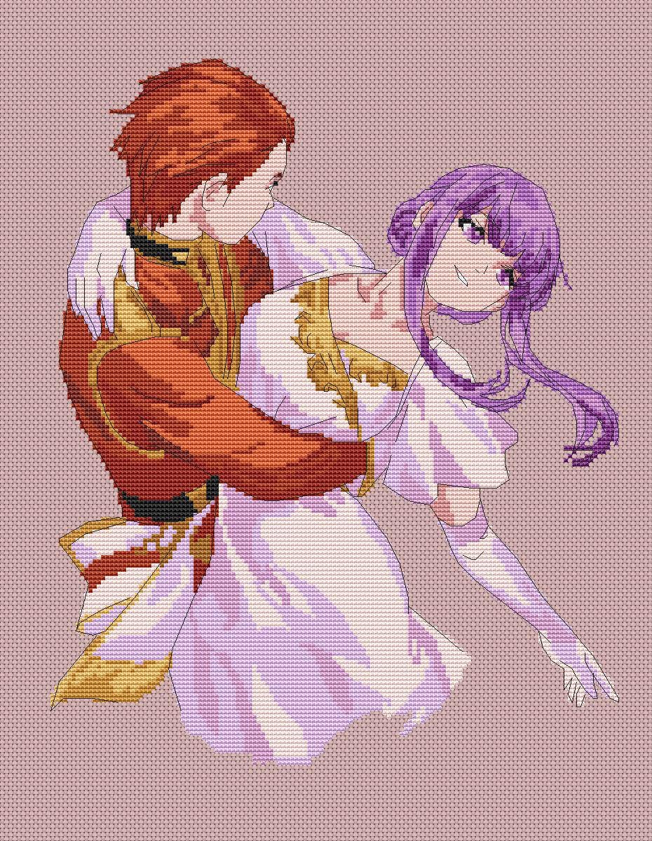 Anime Couple Cross Stitch Pattern Digital PDF, XSD Chart Manga Fan Art Design