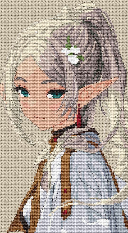 Anime Cross Stitch Pattern Frieren Digital PDF Chart Manga Fan Art