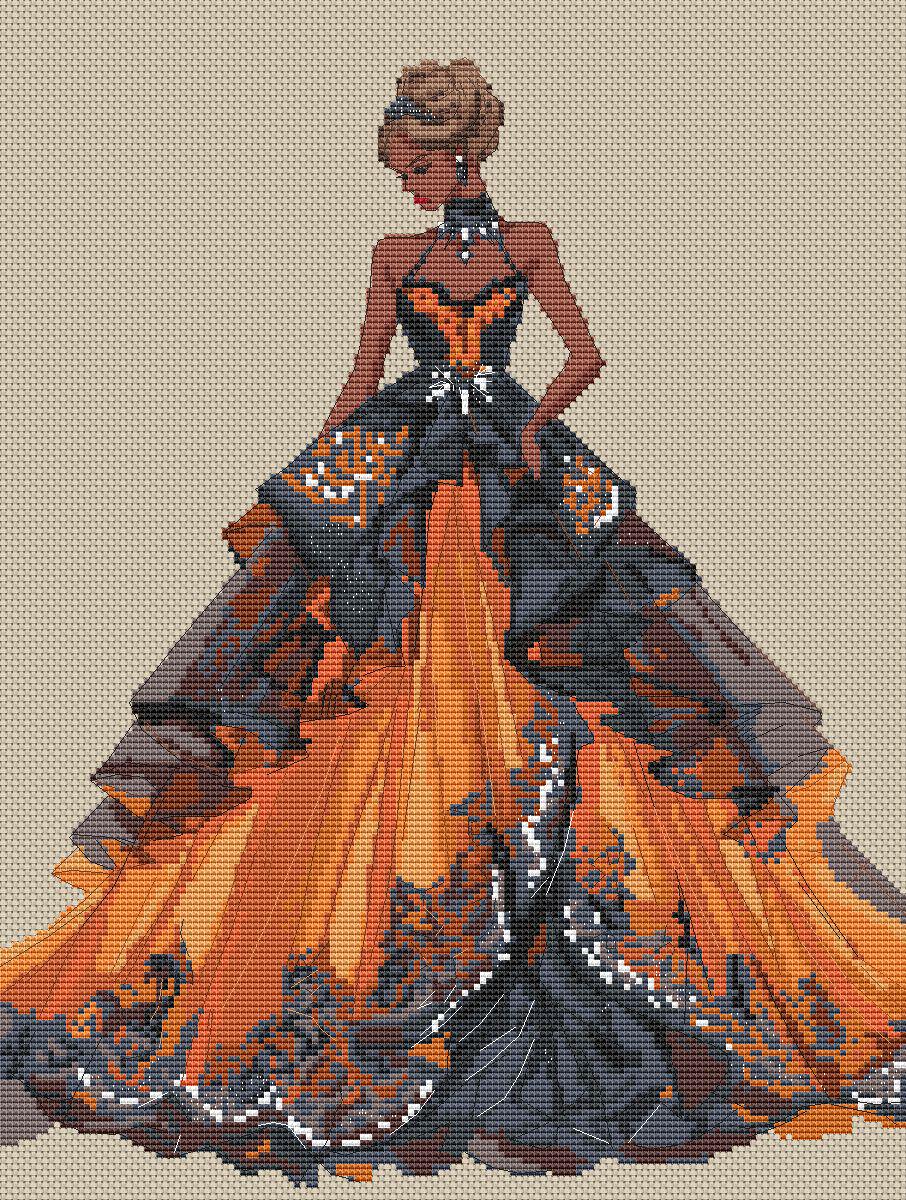 Ballroom Dress Cross Stitch Pattern Digital PDF Chart Art Design