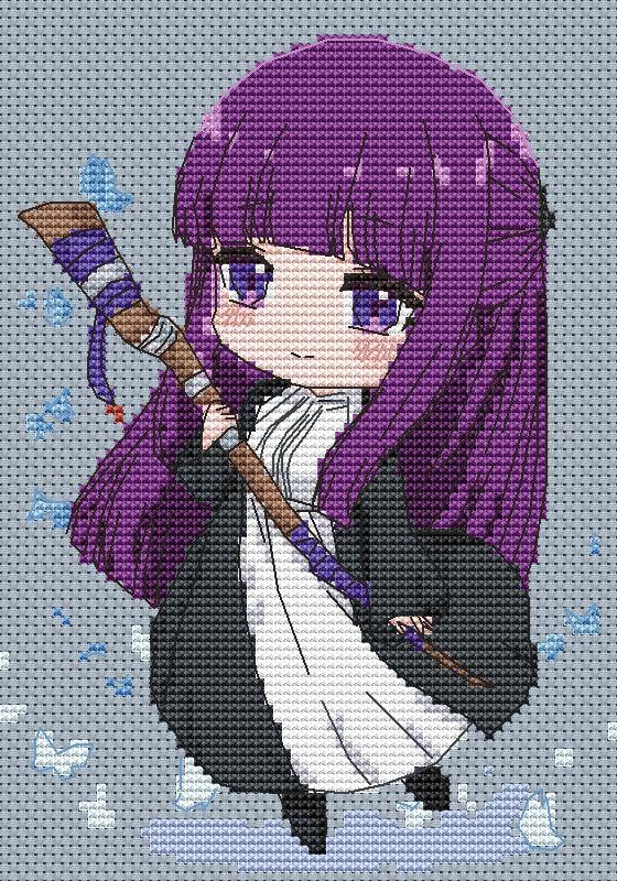 Anime Cross Stitch Pattern Fern Digital PDF Chart Manga Fan Art