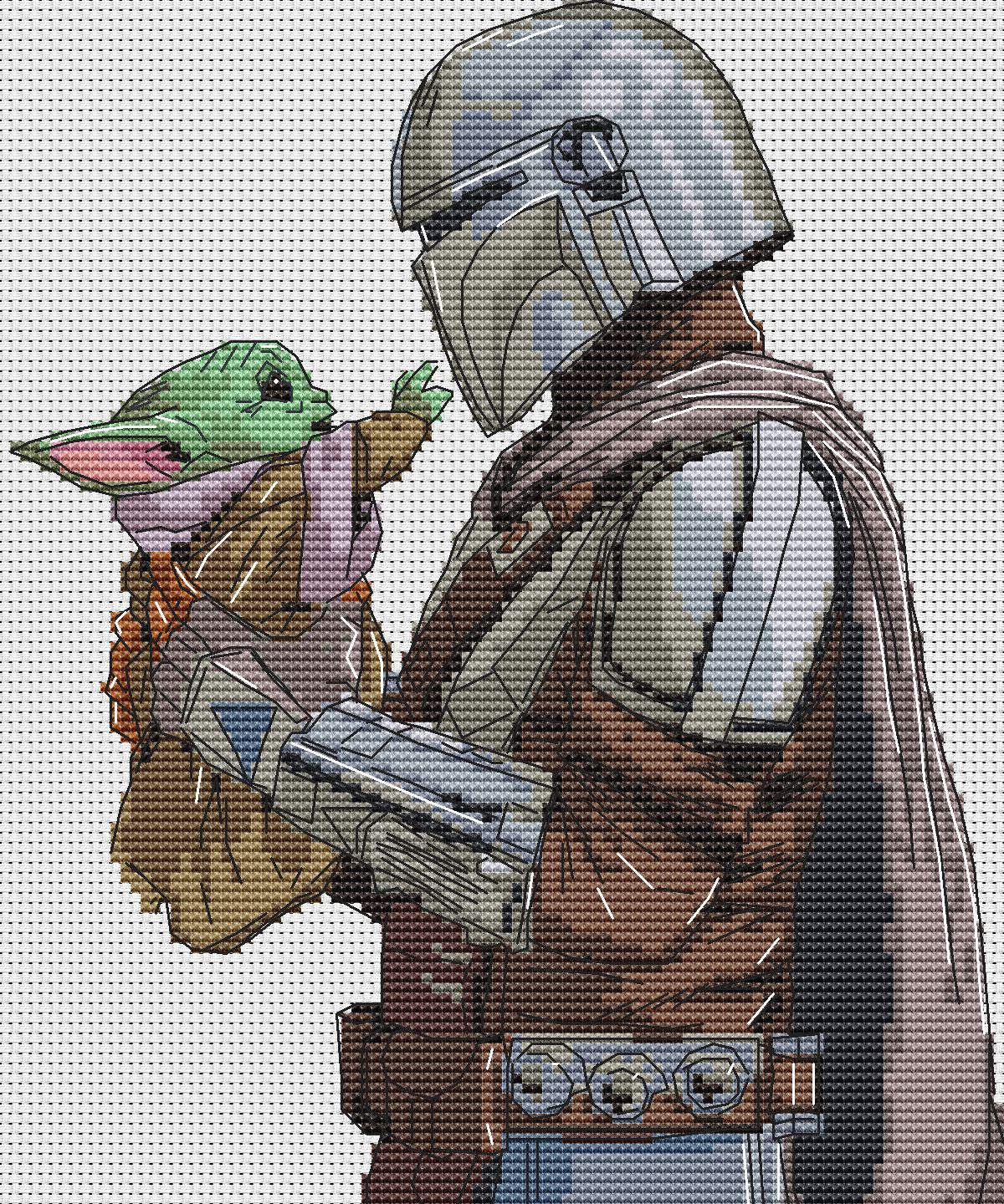 Cross Stitch Pattern Manda, Grogu Digital PDF Chart Fan Art Design
