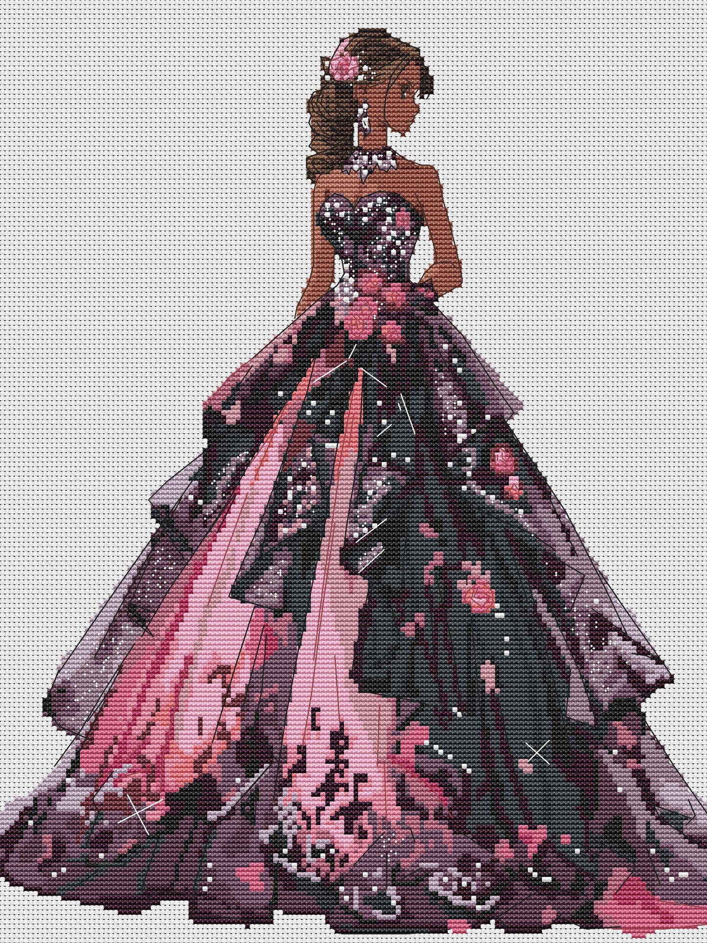 Ballroom Dress Cross Stitch Pattern Digital PDF Chart Art Design
