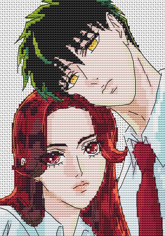 Anime Couple Cross Stitch Pattern Digital PDF Chart Manga Fan Art Design