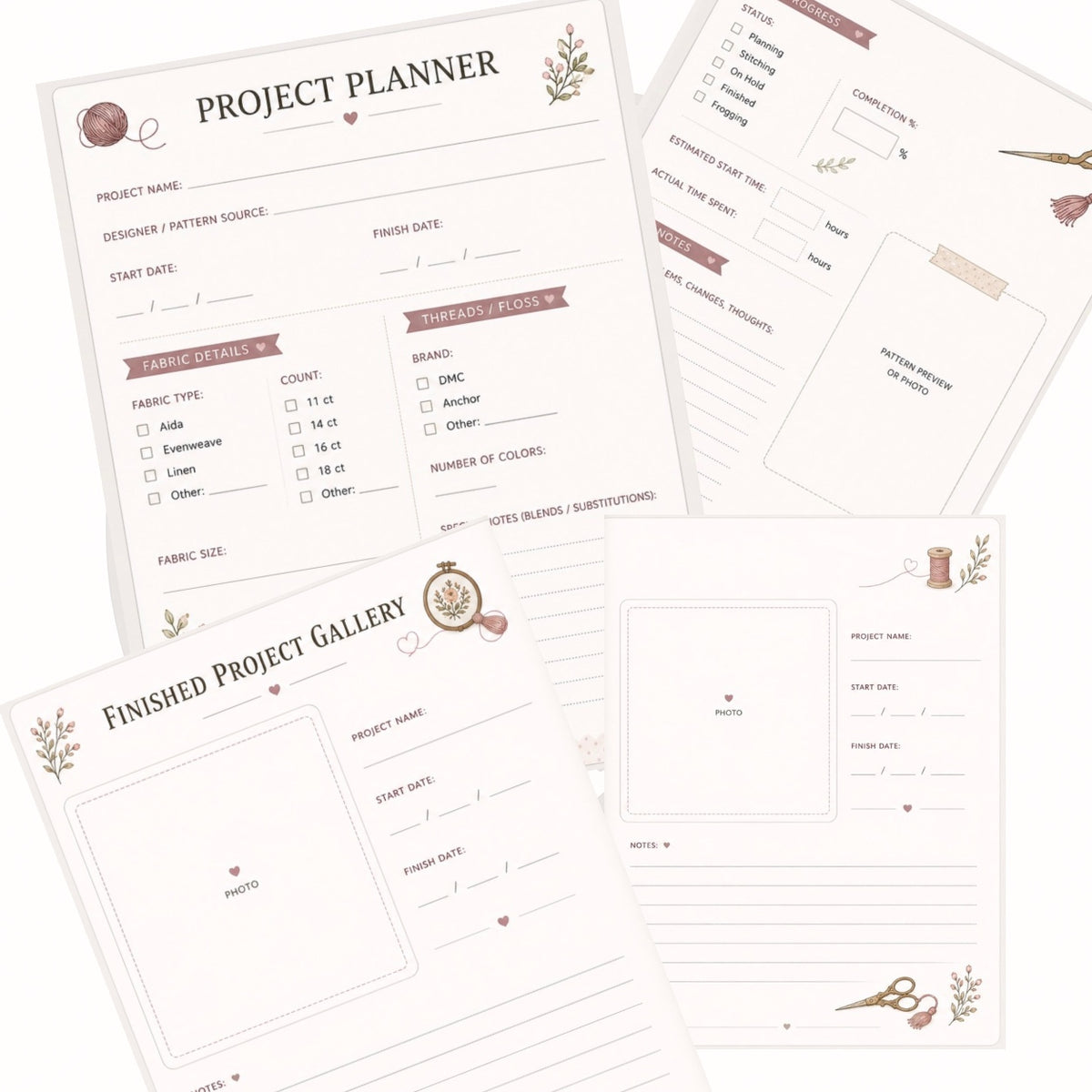 Cross Stitch Planner Printable | Embroidery Journal PDF | Stitching Project Planner | Floss Inventory | Needlework Planner