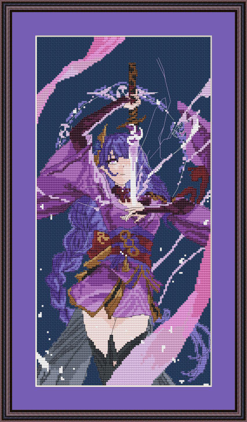 Cross Stitch Pattern Inspired Game Raiden Shogun Digital PDF, XSD Chart Fan Art Design