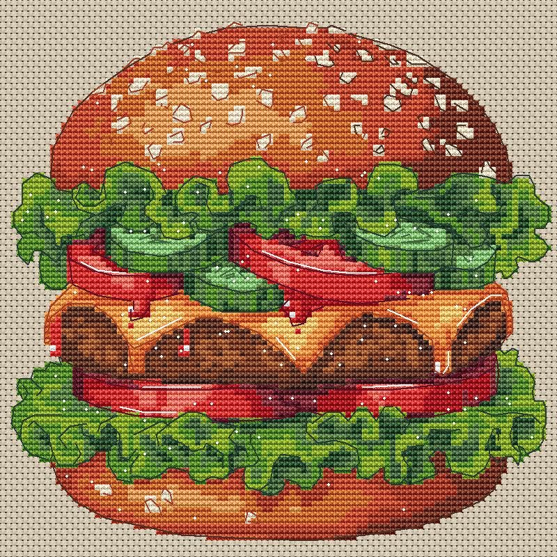 Cross Stitch Pattern Burger Digital PDF Chart Art Design