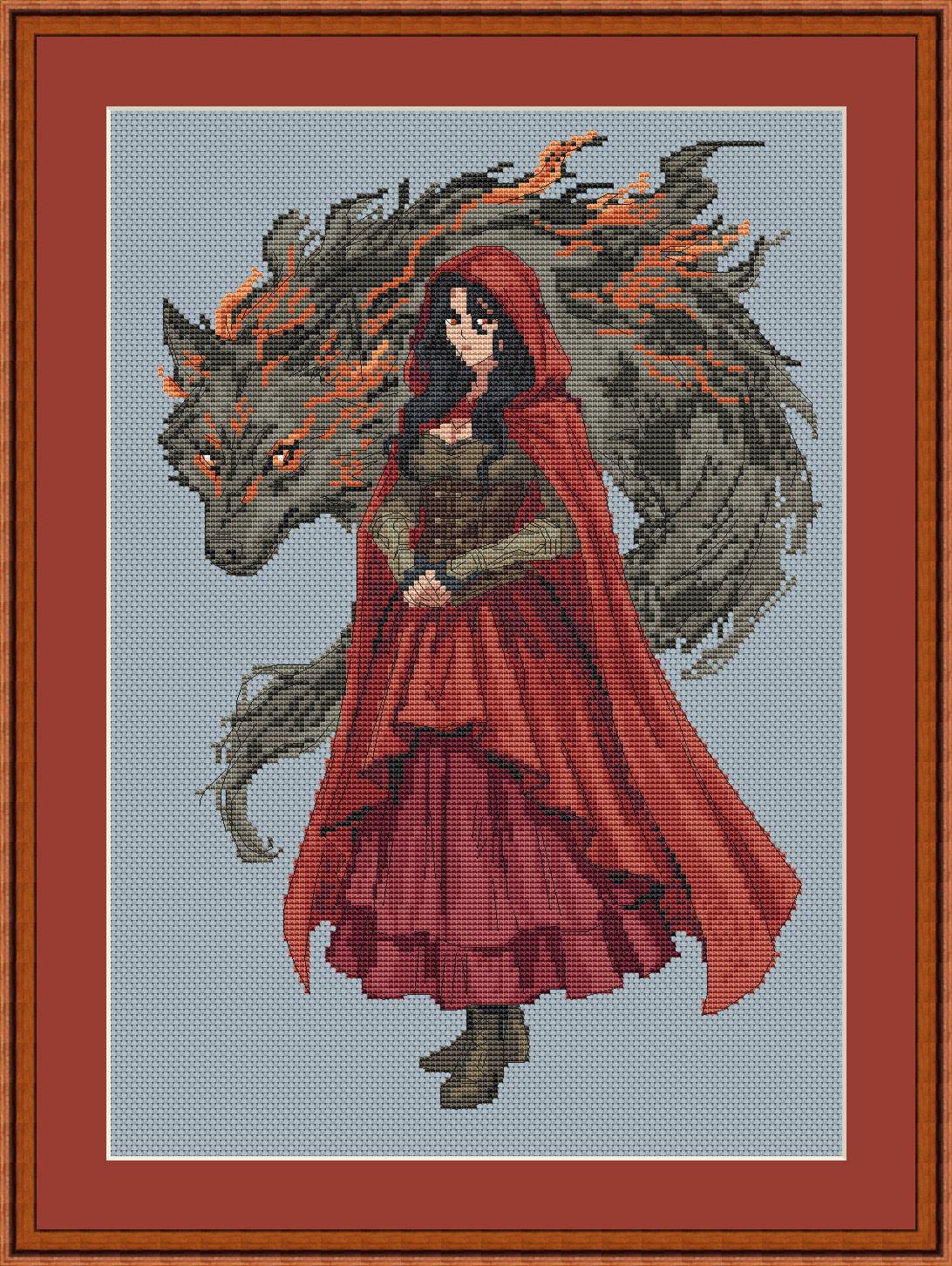 Red Hood Dress Cross Stitch Pattern Digital PDF, XSD Chart Art Design