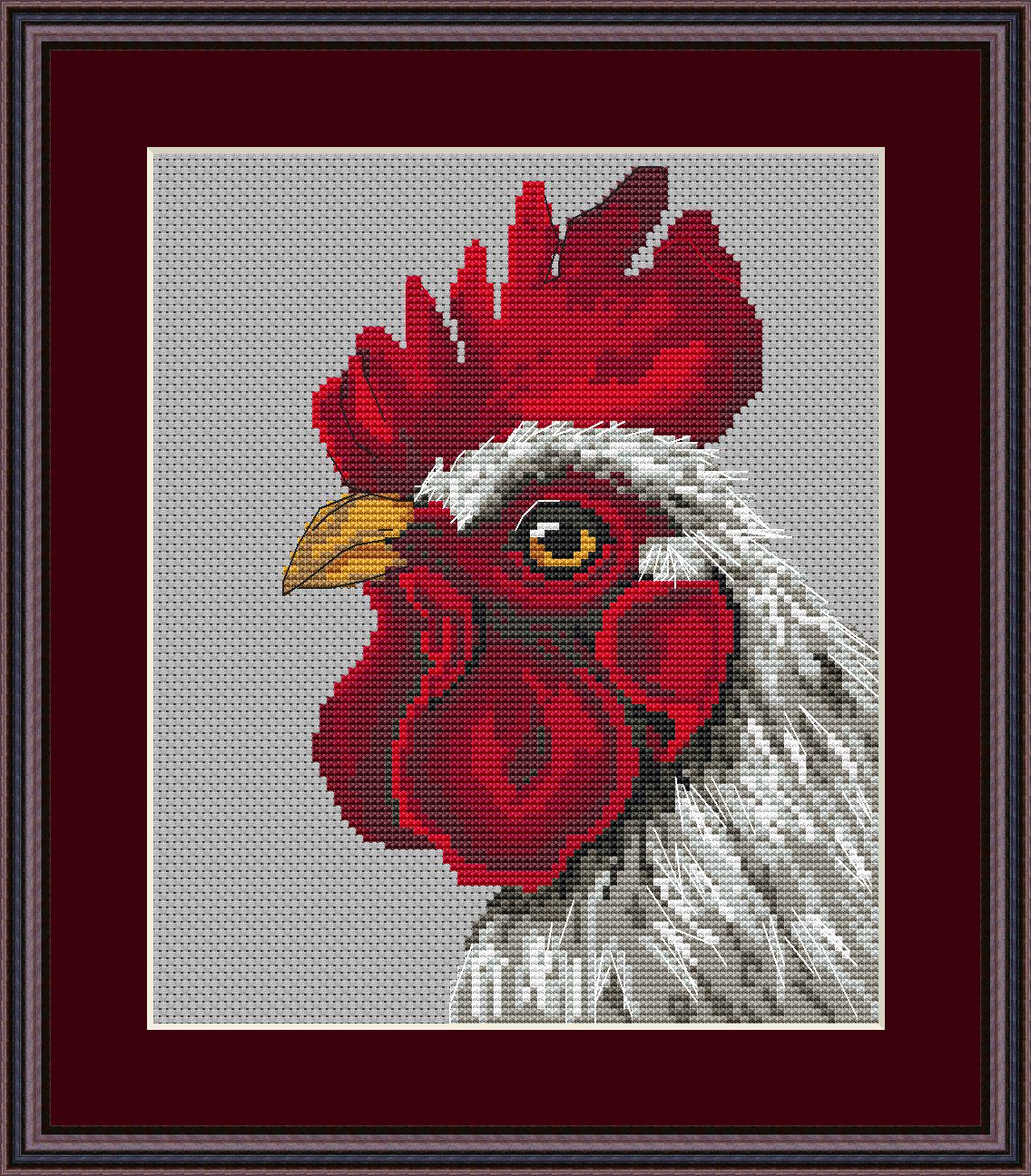 Cross Stitch Pattern Rooster Digital PDF, XSD Chart Art Design