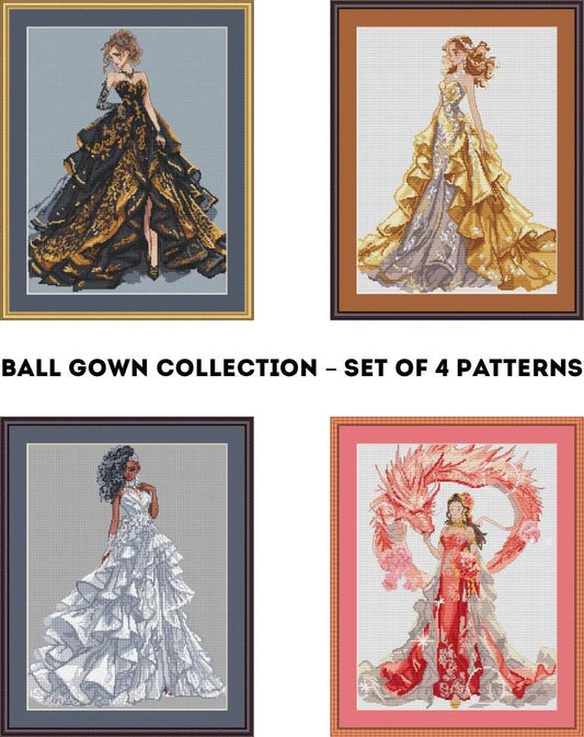 Ballroom Dress Cross Stitch Bundle – Set of 4 Elegant Gown Patterns
