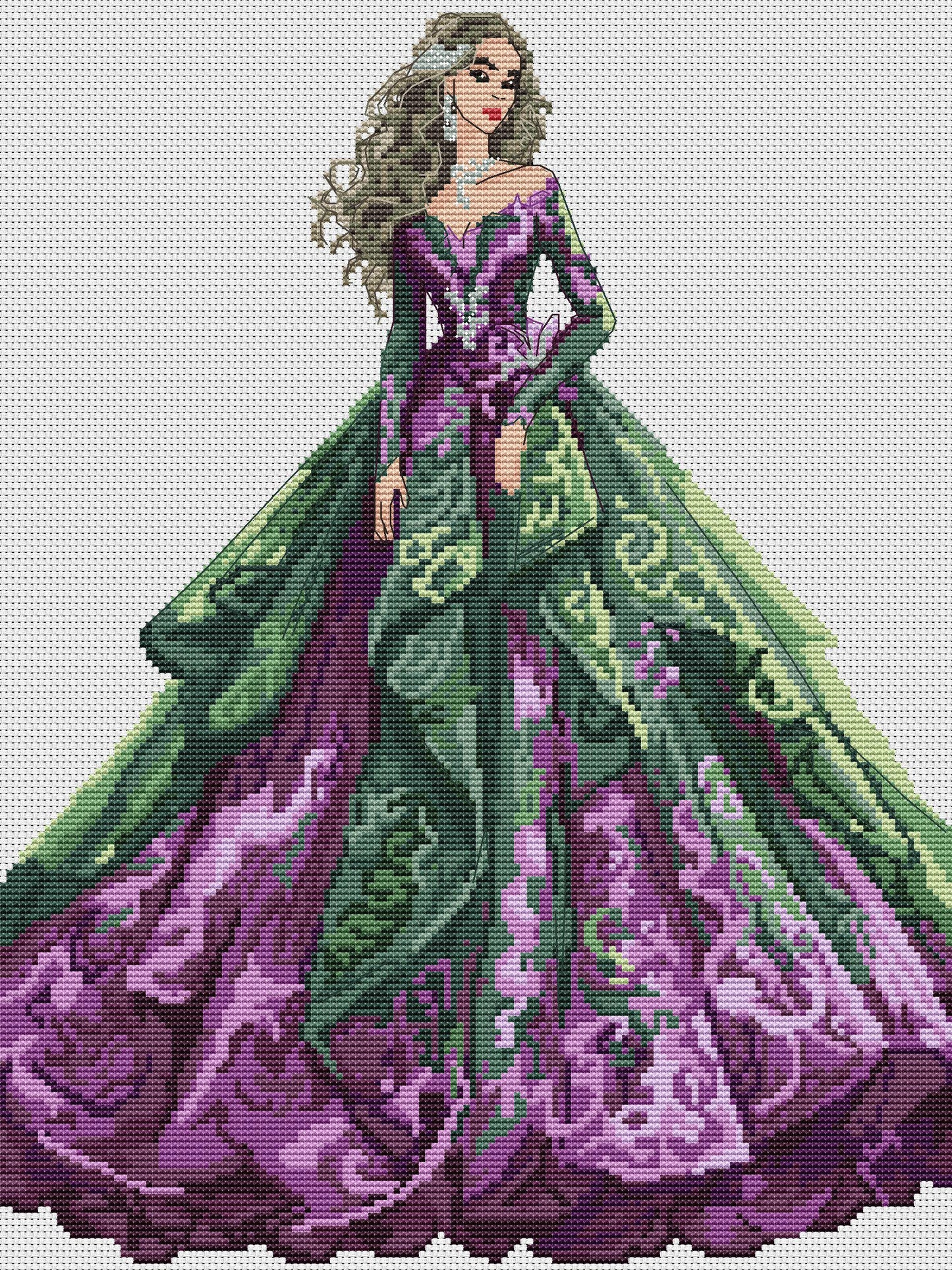Ballroom Dress Cross Stitch Pattern Digital PDF Chart Art Design