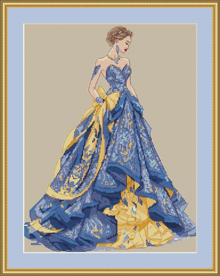 Ballroom Dress Cross Stitch Pattern Digital PDF Chart Art Design