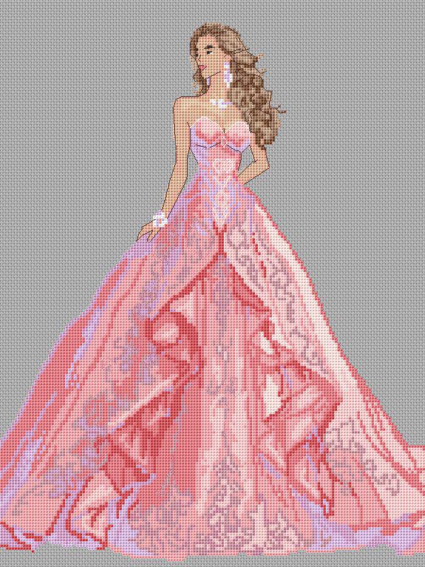 Ballroom Dress Cross Stitch Pattern Digital PDF, XSD Chart Art Design