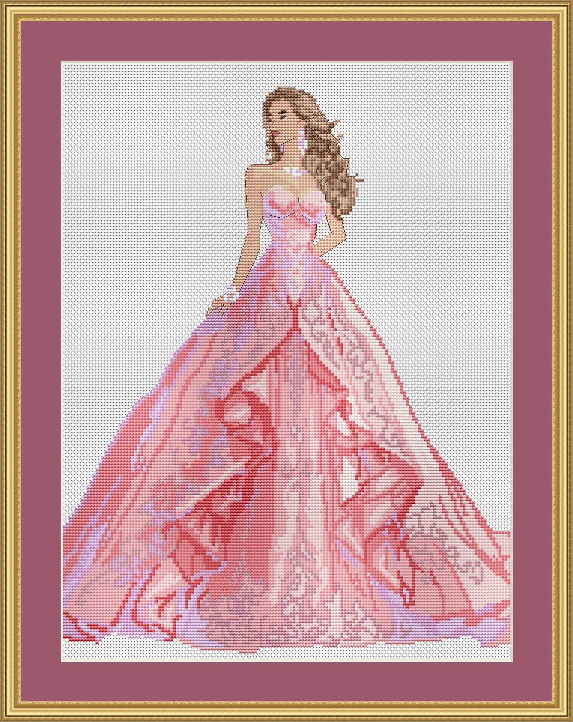 Ballroom Dress Cross Stitch Pattern Digital PDF, XSD Chart Art Design