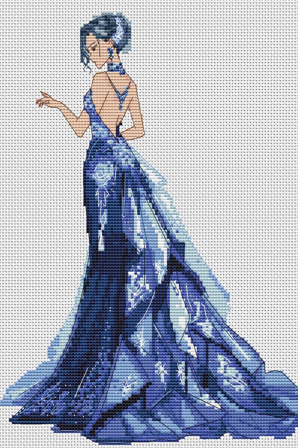 Ballroom Dress Cross Stitch Pattern Digital PDF Chart Art Design