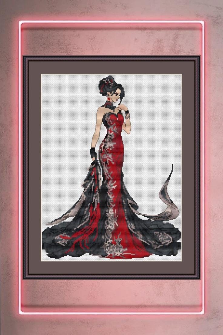 Ballroom Dress Cross Stitch Pattern Digital PDF, XSD Chart Art Design