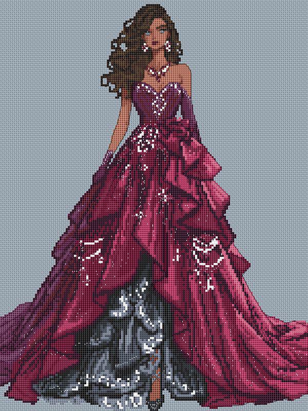 Ballroom Dress Cross Stitch Pattern Digital PDF, XSD Chart Art Design