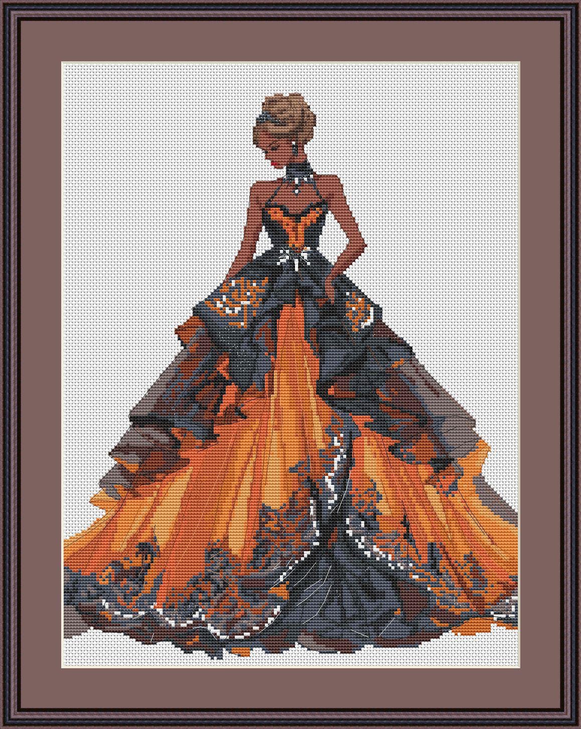 Ballroom Dress Cross Stitch Pattern Digital PDF Chart Art Design