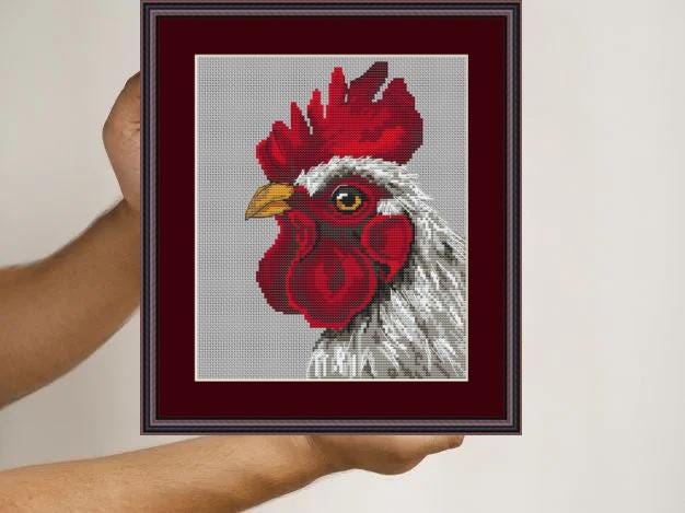 Cross Stitch Pattern Rooster Digital PDF, XSD Chart Art Design