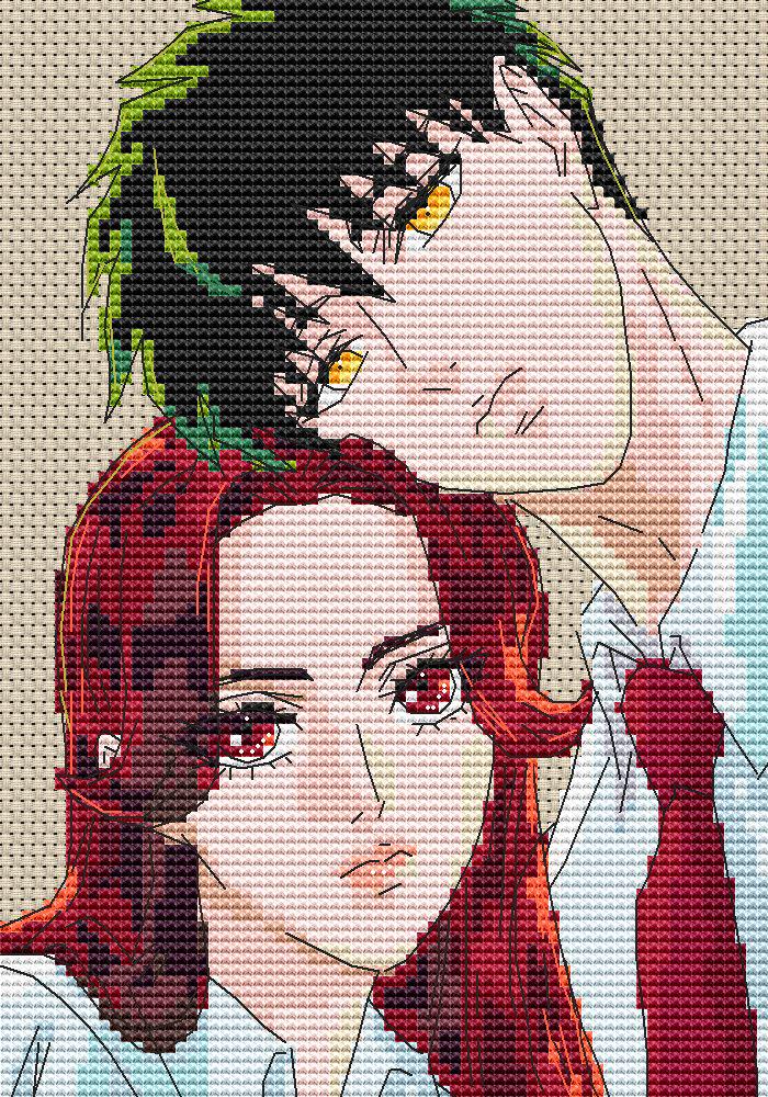 Anime Couple Cross Stitch Pattern  Digital PDF Chart  Manga Fan Art Design