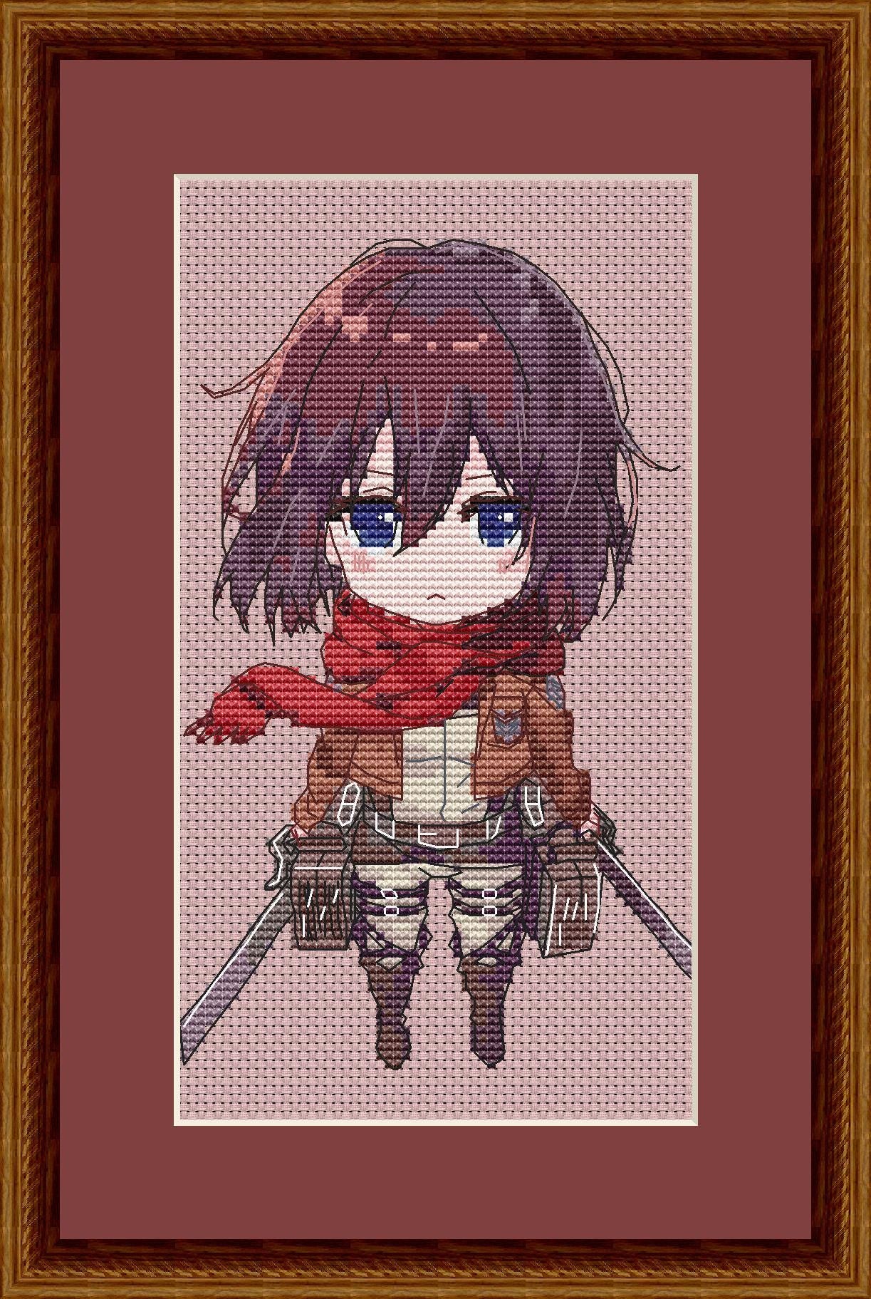 Anime Cross Stitch Pattern AoT Mikasa Digital PDF Chart Fan Art Design