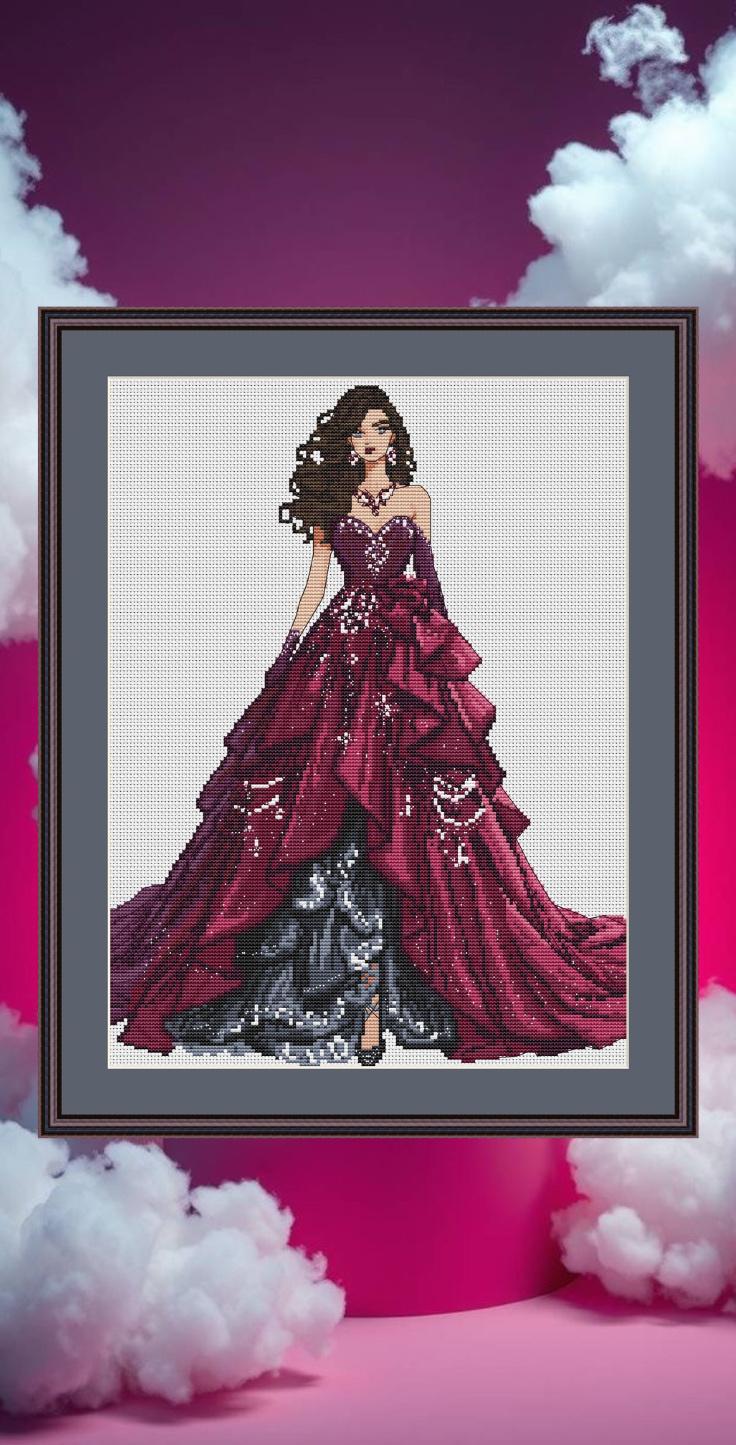 Ballroom Dress Cross Stitch Pattern Digital PDF, XSD Chart Art Design
