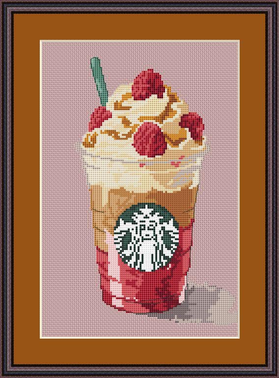 Cross Stitch Pattern Raspberry Coffee Frappe Digital PDF, XSD Chart Art Design