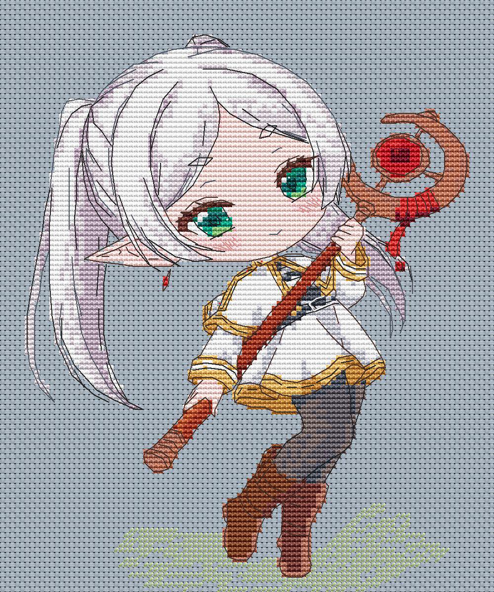 Anime Cross Stitch Pattern Frieren Digital PDF Chart  Manga Fan Art