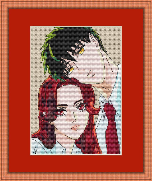 Anime Couple Cross Stitch Pattern  Digital PDF Chart  Manga Fan Art Design