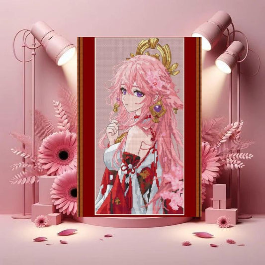 Cross Stitch Pattern Inspired Game Yae Miko Digital PDF, XSD Chart Fan Art Design