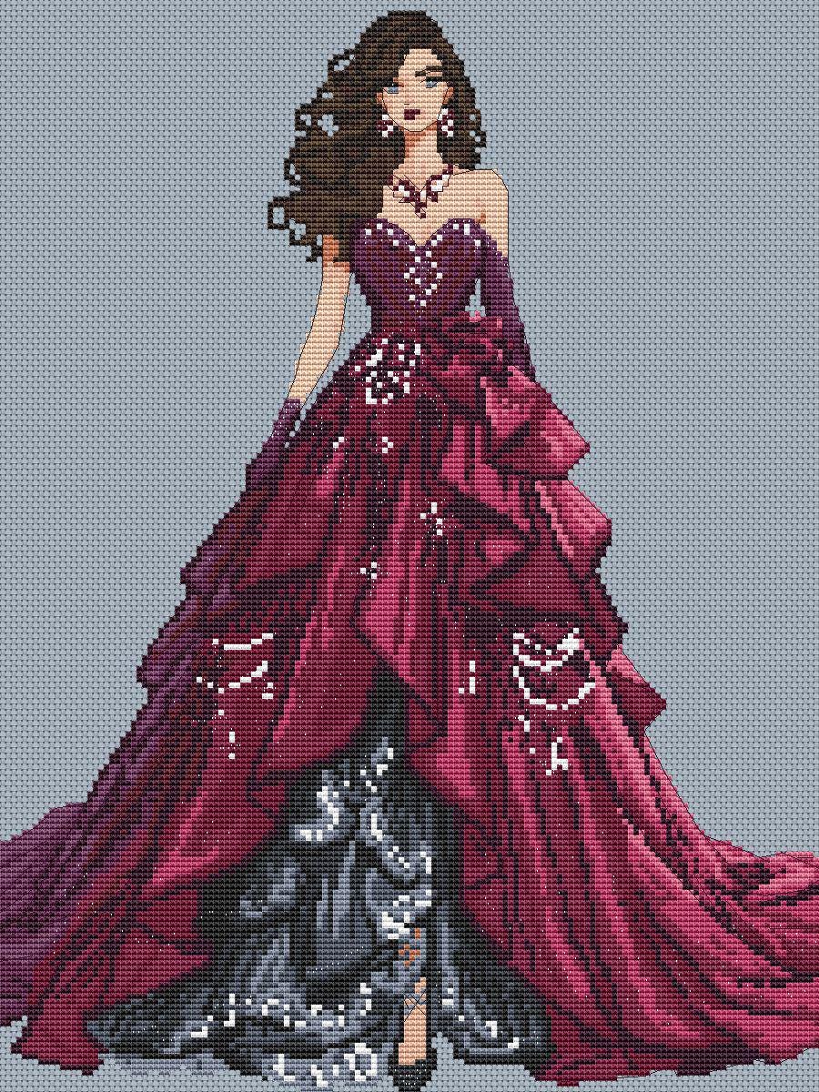 Ballroom Dress Cross Stitch Pattern Digital PDF, XSD Chart Art Design