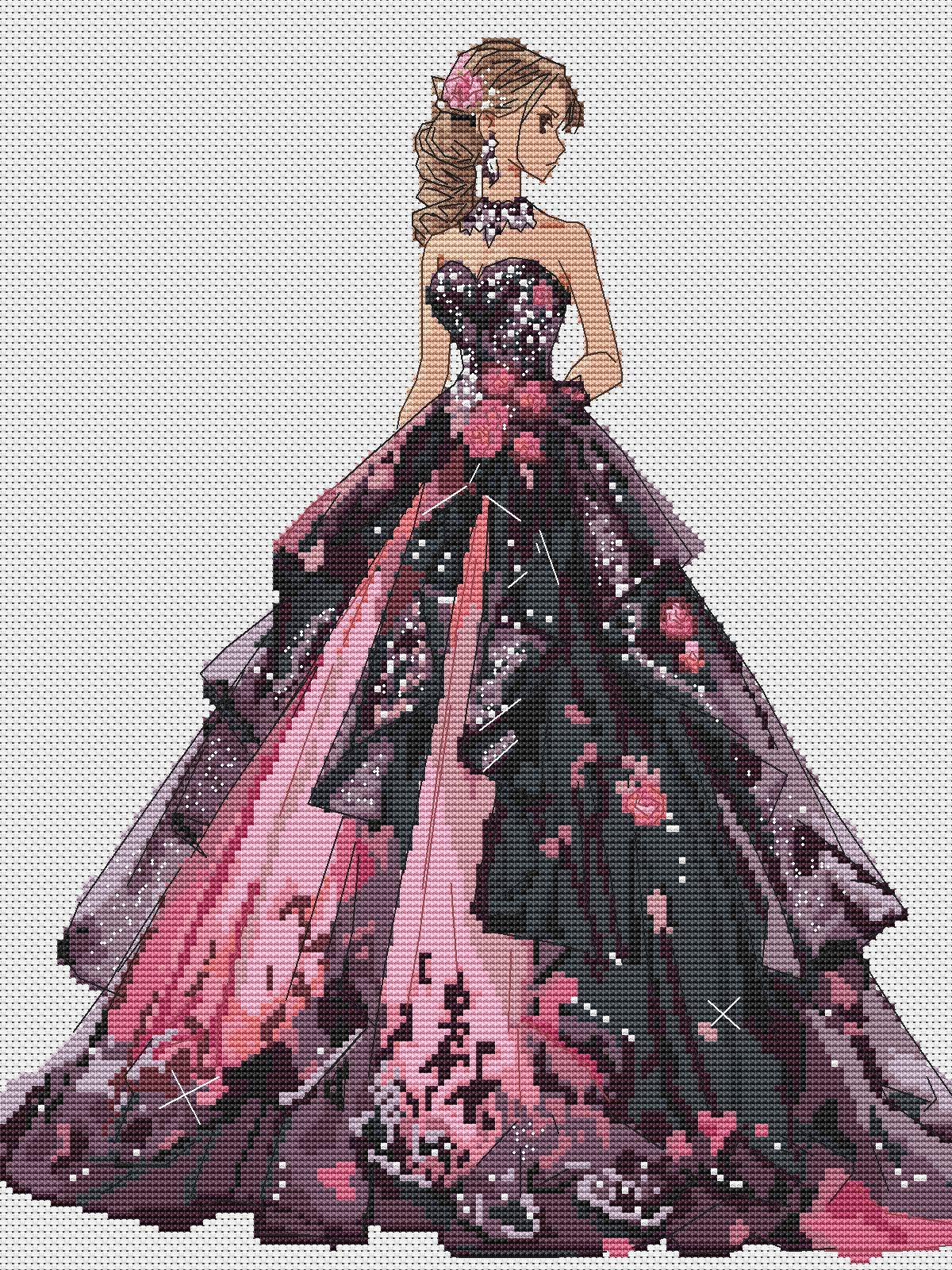 Ballroom Dress Cross Stitch Pattern Digital PDF Chart Art Design