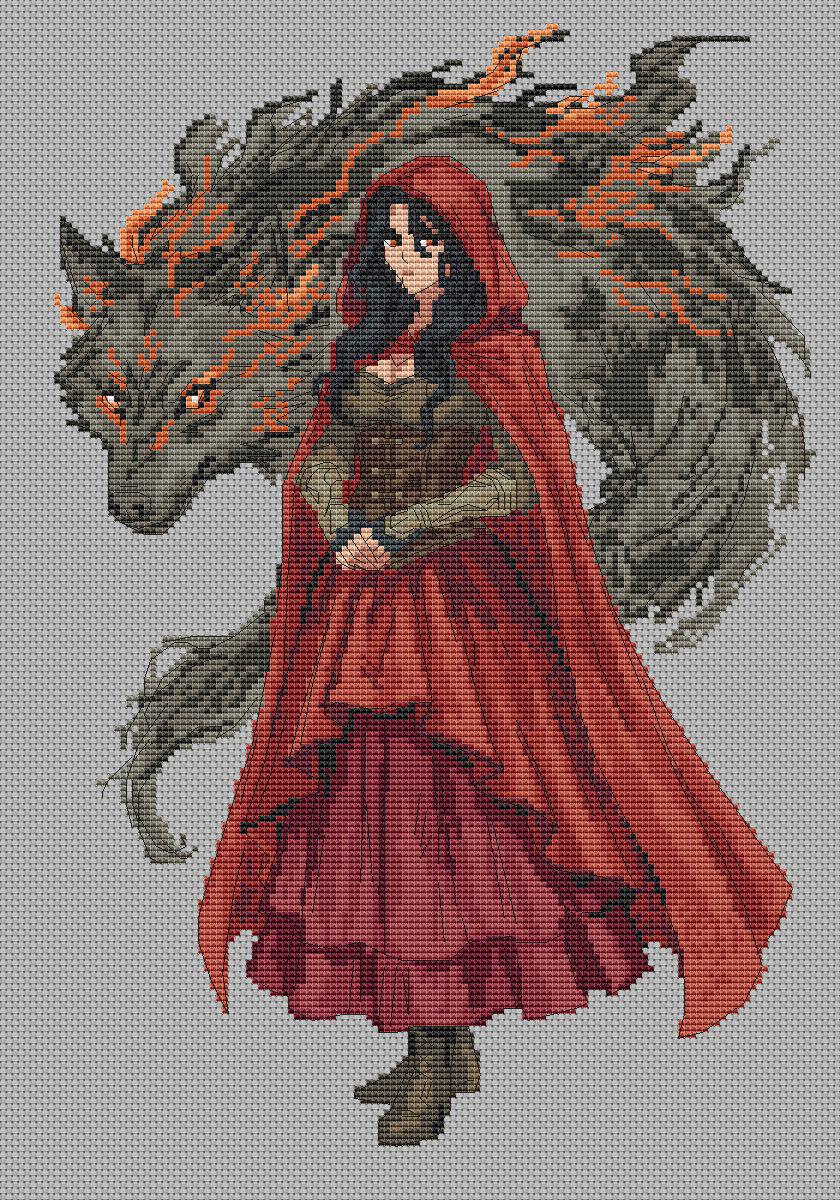 Red Hood Dress Cross Stitch Pattern Digital PDF, XSD Chart Art Design
