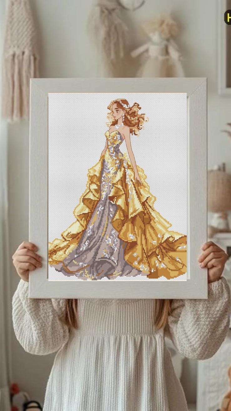 Ballroom Dress Cross Stitch Pattern Digital PDF, XSD Chart Art Design