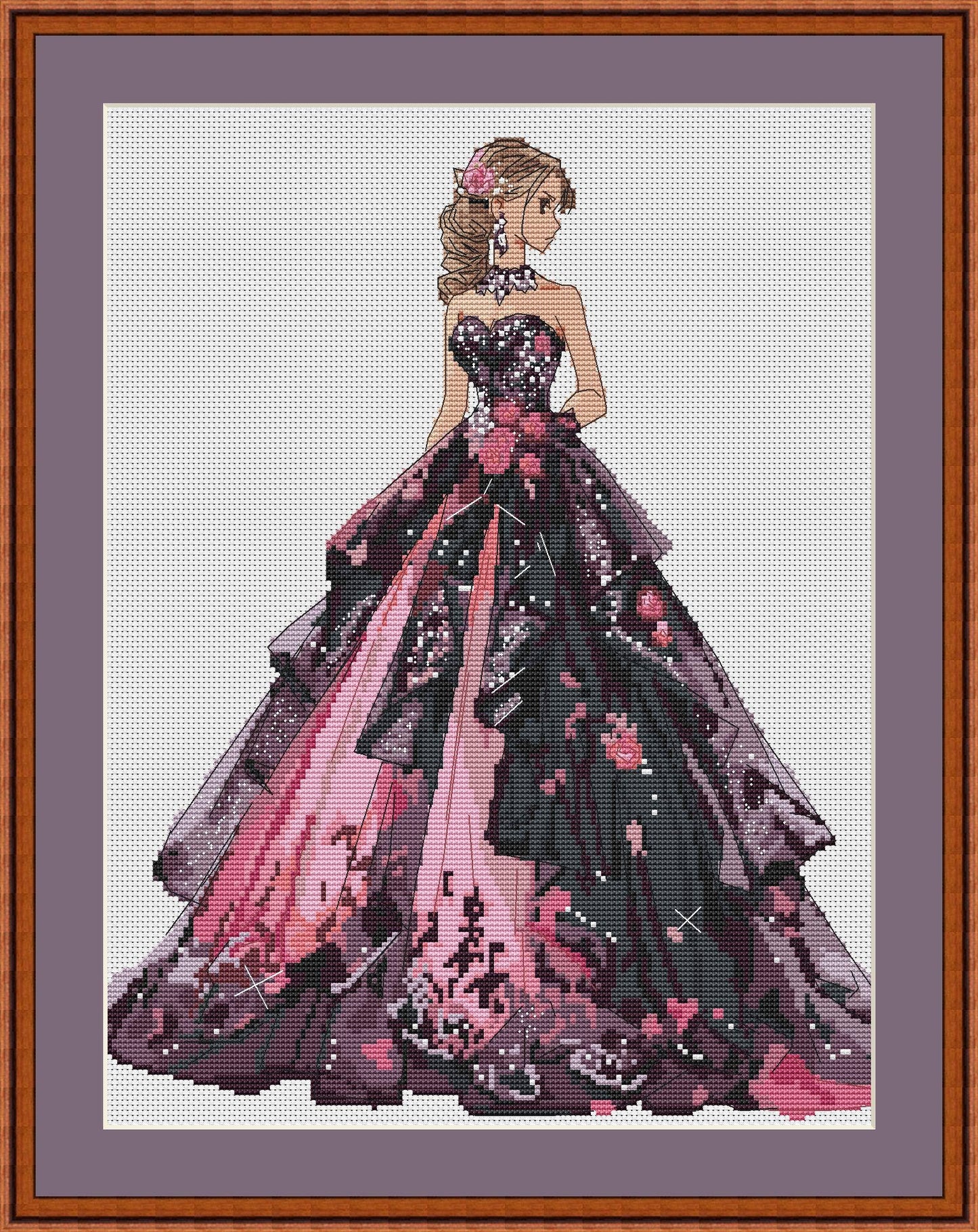 Ballroom Dress Cross Stitch Pattern Digital PDF Chart Art Design