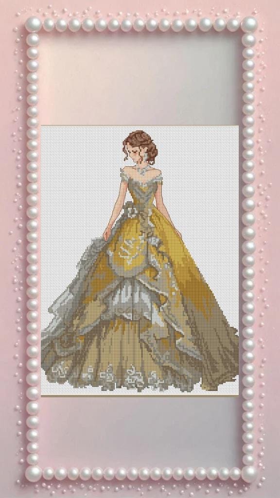 Ballroom Dress Cross Stitch Pattern Digital PDF, XSD Chart Art Design