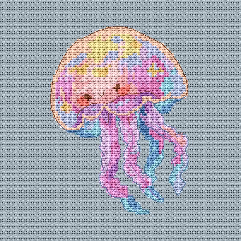 Cross Stitch Pattern Jellyfish Digital PDF, XSD Chart Art Design