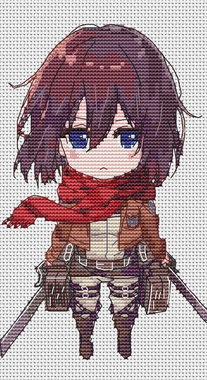 Anime Cross Stitch Pattern AoT Mikasa Digital PDF Chart Fan Art Design