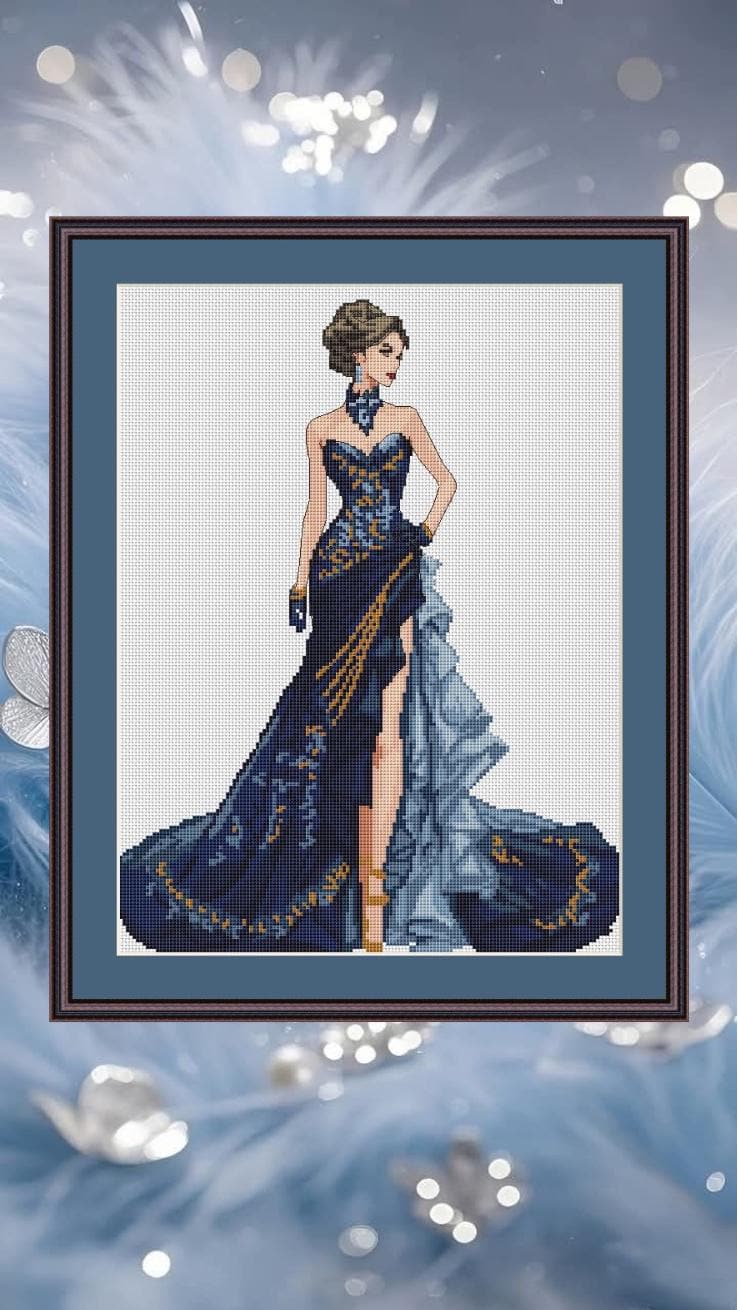Ballroom Dress Cross Stitch Pattern Digital PDF, XSD Chart Art Design