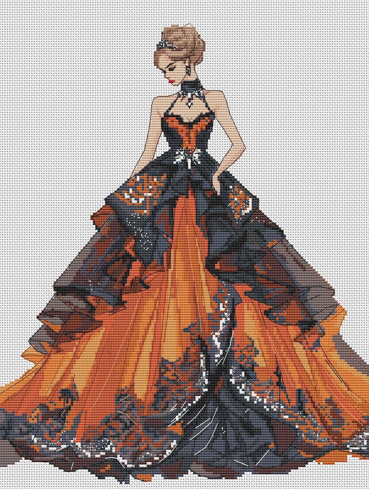 Ballroom Dress Cross Stitch Pattern Digital PDF Chart Art Design