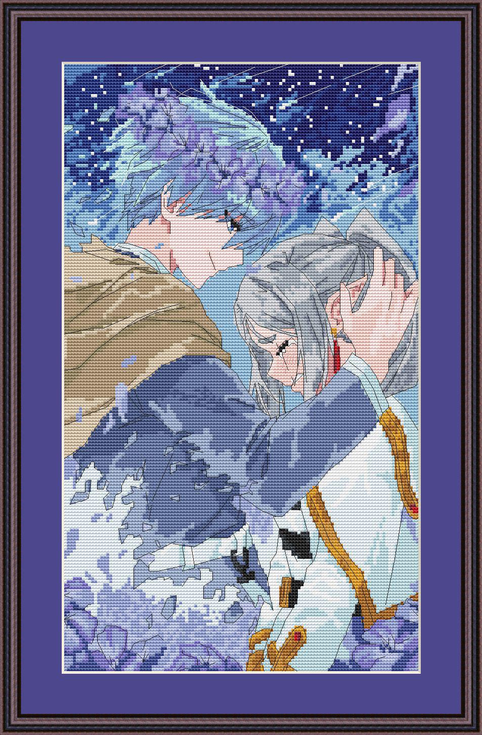 Anime Couple Cross Stitch Pattern F+H Digital PDF, XSD Chart  Manga Fan Art Design