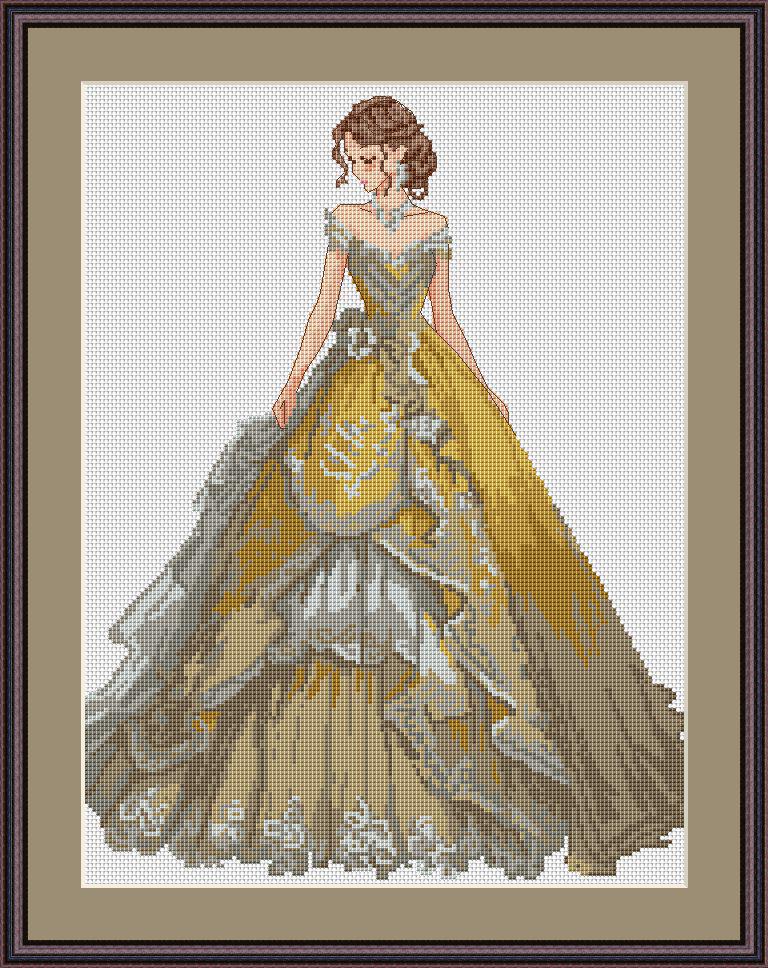 Ballroom Dress Cross Stitch Pattern Digital PDF, XSD Chart Art Design