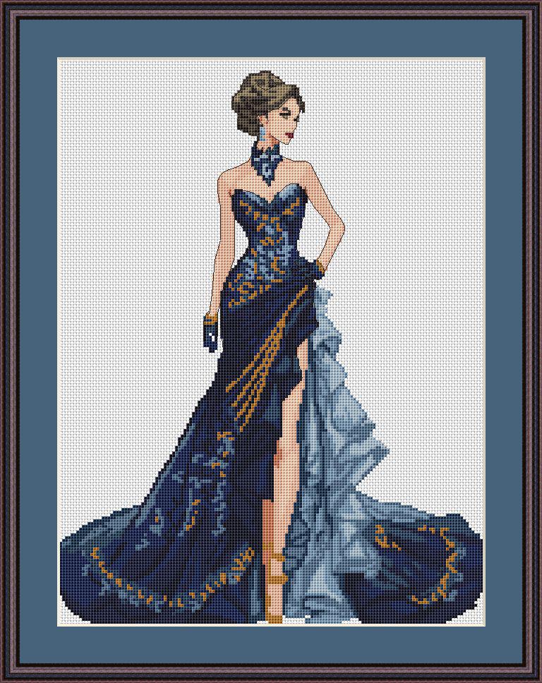 Ballroom Dress Cross Stitch Pattern Digital PDF, XSD Chart Art Design